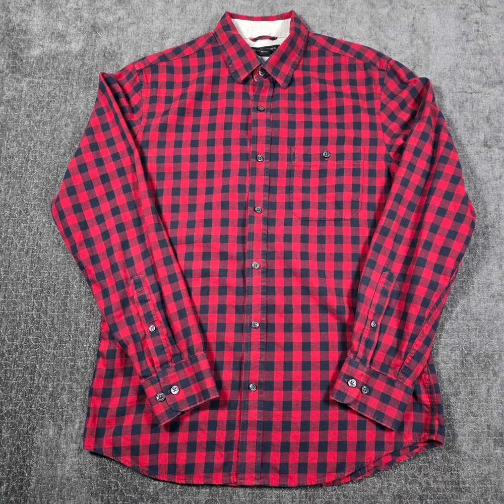 Banana Republic Mens Slim Fit Buffalo Plaid Flannel Shirt Red Navy Blue Medium